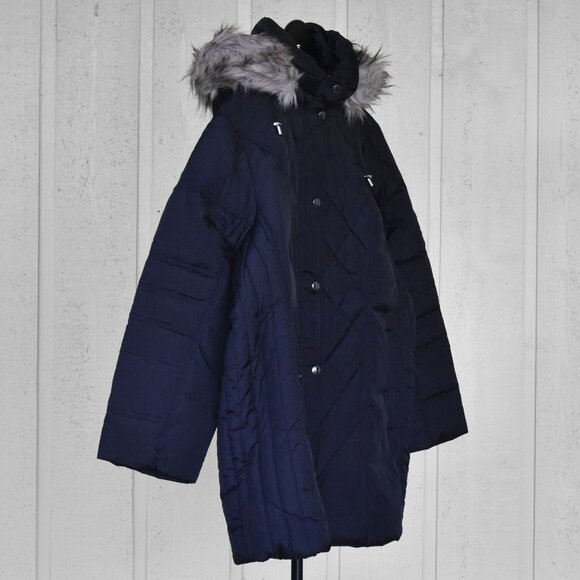 London Fog Womens Diamond Quilted Down Coat Parka Black size 3X New - Picture 3 of 13